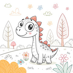 cute coloring book with dinosaur
