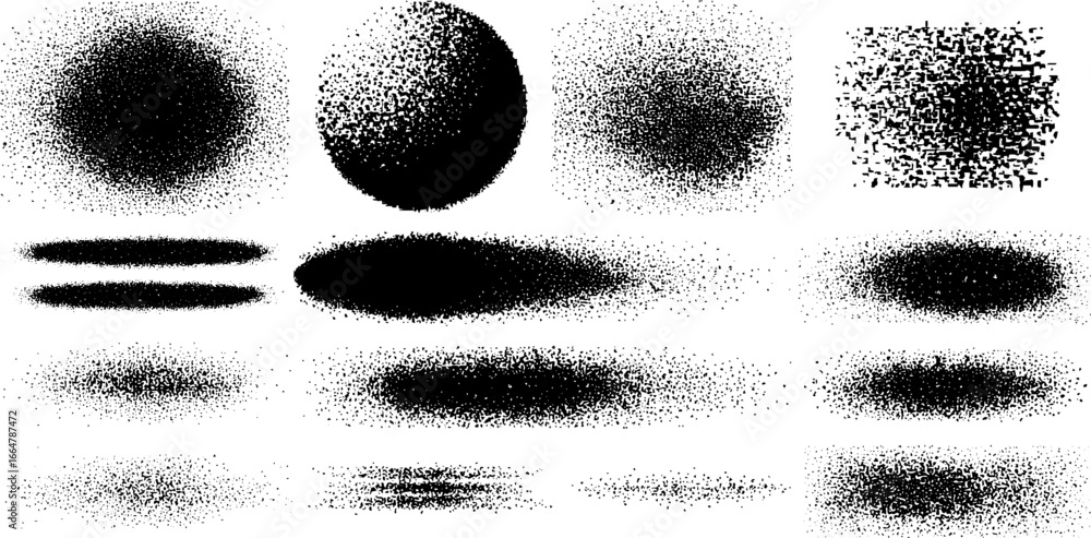 Poster stippling dotwork set featuring eclipse patterns and gradation effects for artistic design