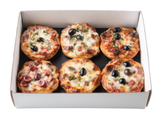 Delicious mini pizzas in a box perfect for parties home delicious isolated on transparent background