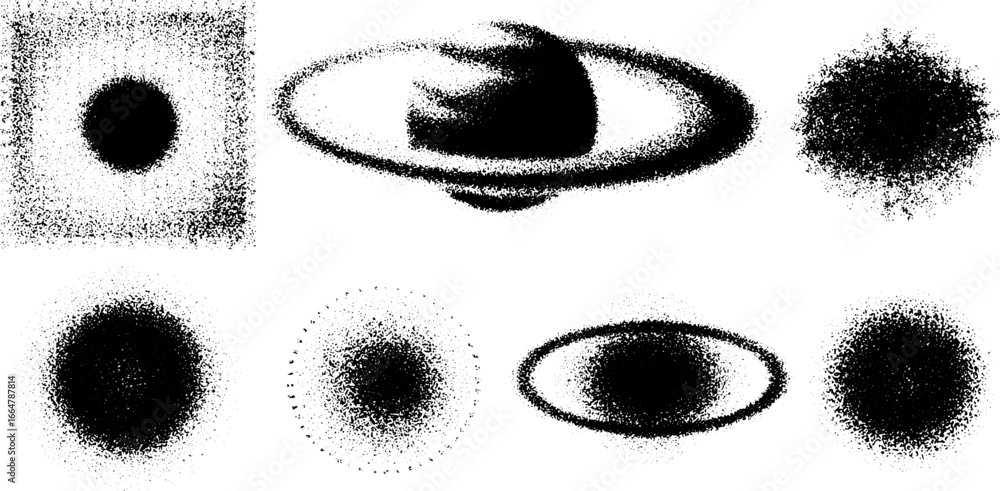 Aufkleber abstract stipple art set with planet and circular elements for design use