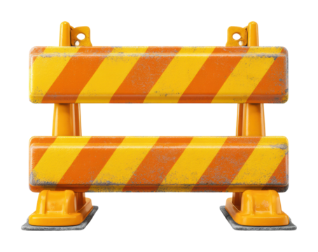 Construction safety barrier urban area daylight front view isolated on transparent background