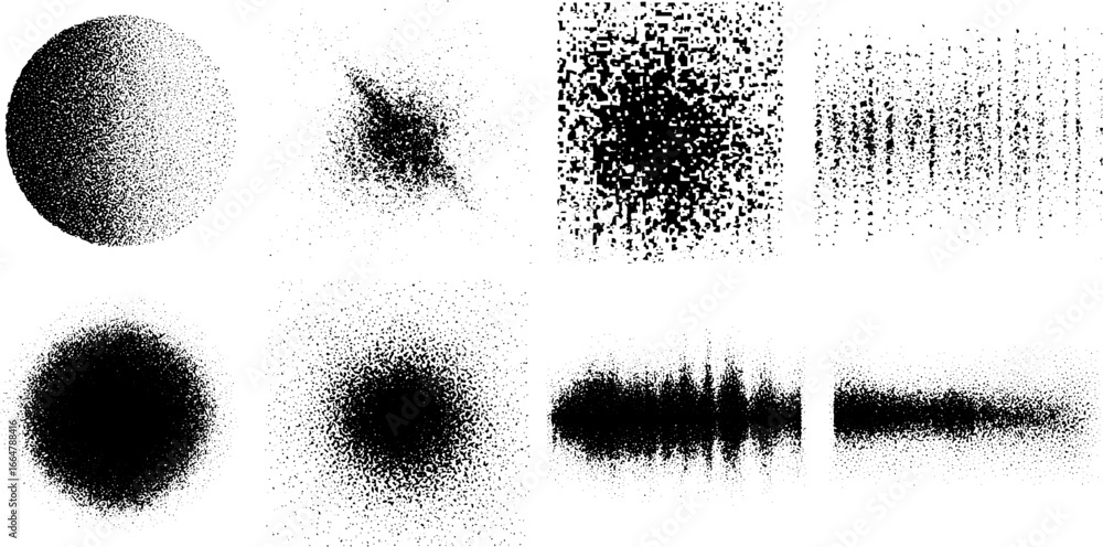 Aufkleber stippling dotwork illustration set with soft diagonal patterns for artistic design