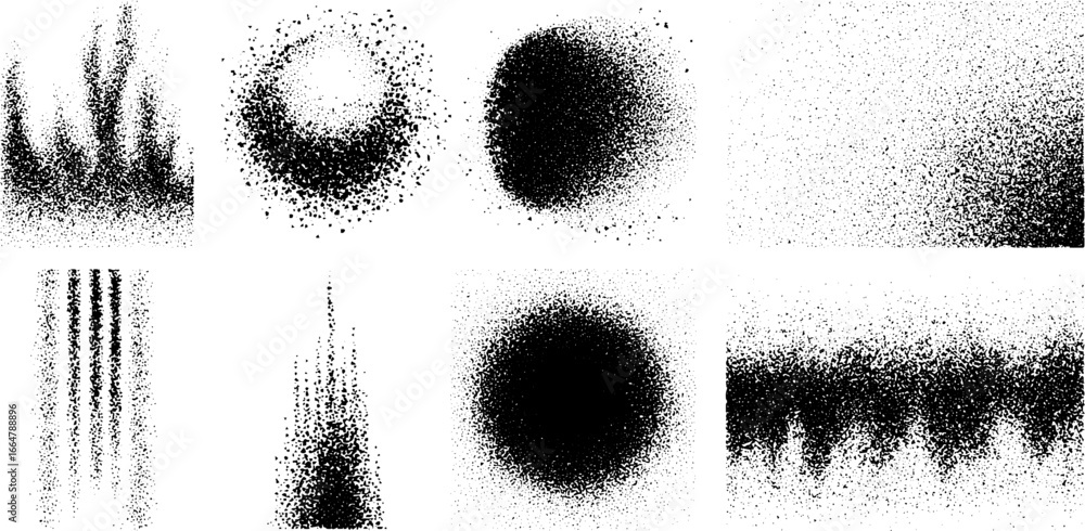 Poster abstract stippling dotwork design set featuring spray comet patterns for artistic projects