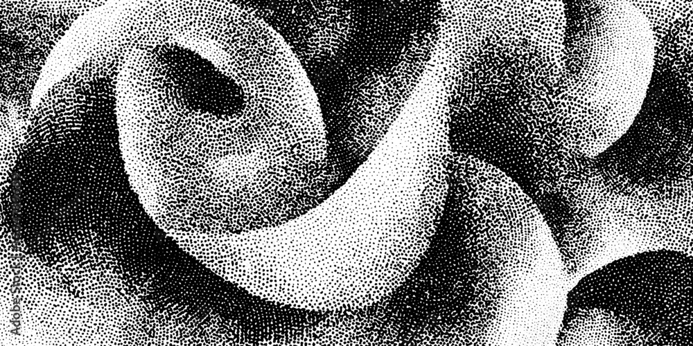 Poster abstract stippling and dotwork pattern with concentric curves for artistic design