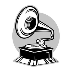 retro gramophone silhouette drawing logo