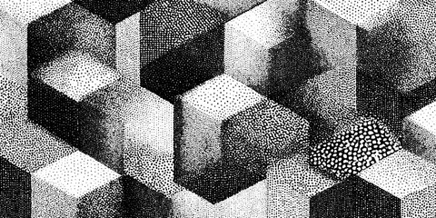 Geometric stipple dotwork hexagon pattern design for artistic backgrounds