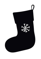 A black silhouette. A Christmas gift sock. A sock with a snowflake.