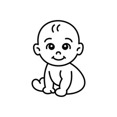 Cute Baby Line Icon Sitting Position, Minimal Vector Outline with Editable Stroke