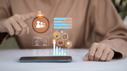Digital marketing with customer target analysis and business data on smartphone