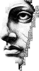 Obraz premium Roman sculpture stipple art with brick detail in vertical design for posters