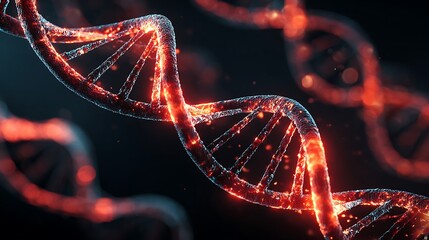 Glowing Dna Strand Close-up on a Dark Background with Red Light