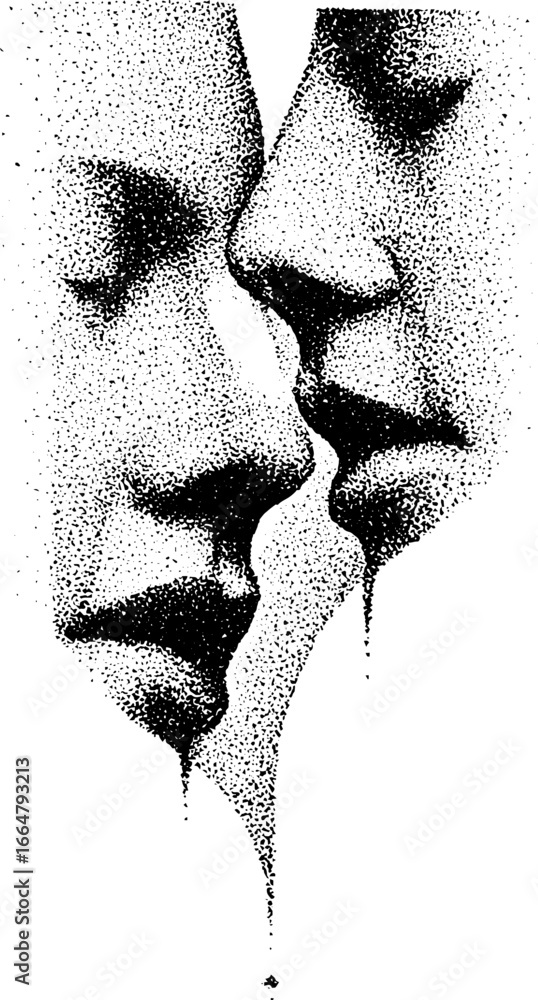 Poster stippling art of two faces in vertical composition for print design