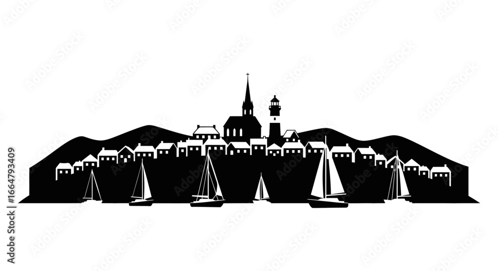 Poster highresolution transparent background coastal town silhouette perfect for website design app ui and 