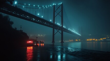 Fototapeta premium Skyline night scenery with glowing architecture and bridge high resolution picture