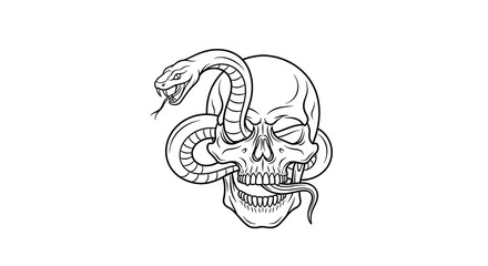 Fototapeta premium Skull and Snake Illustration - A Striking Symbol of Mortality and Transformation