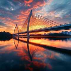 Fototapeta premium Skyway Bridge glowing with sunrise mist high resolution picture