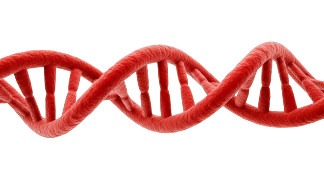 Red DNA strand against digital chaos - Powered by Adobe