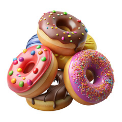 Pile of colorful frosted donuts with sprinkles doughnuts