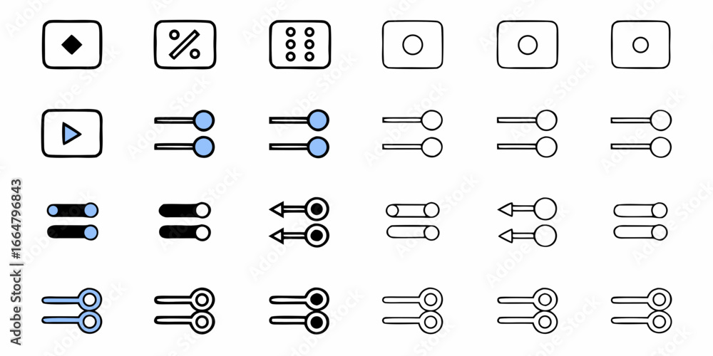 Poster a collection of twenty icons featuring various symbols and shapes in a grid arrangement design style