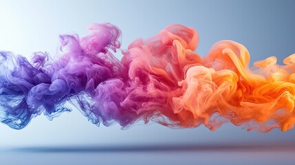 Abstract Fluid Art Background with Blue Purple Orange Smoke Ink Clouds in Light Blue Liquid High Resolution Design Asset
