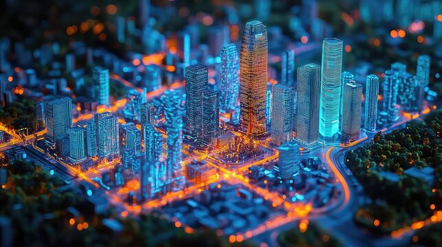 Smart city digital twin model displaying real-time traffic, pollution, infrastructure data, and analytics in an immersive urban management interface