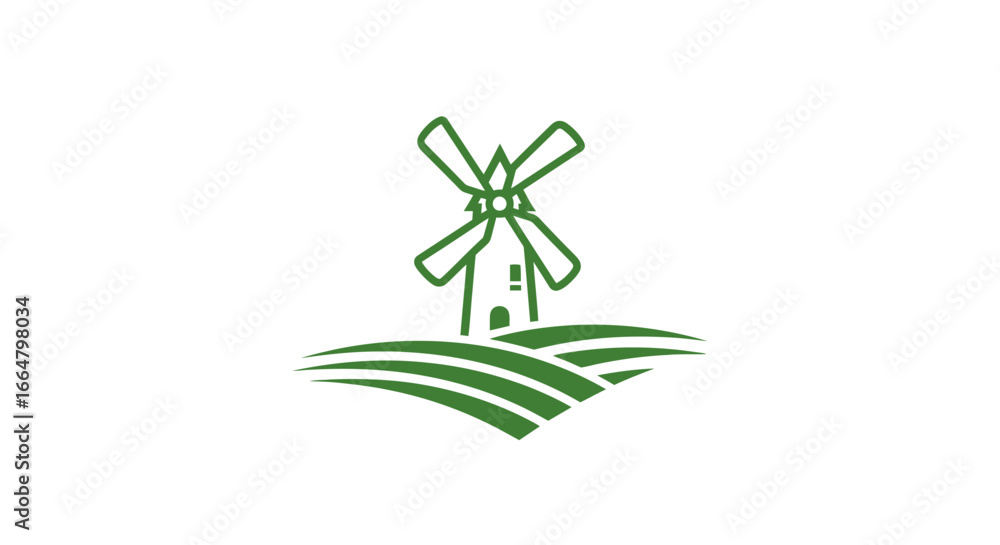 Poster highresolution windmill and fields illustration perfect for websites apps and logos with transparent