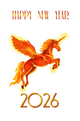 Symbol year of the horse 2026 Asian Chinese calendar. greeting card, social media, banner. Transparent background with lunar new year horse