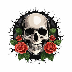 Obraz premium Skull and Roses Graphic Illustration