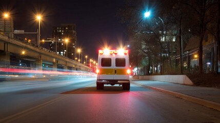 Emergency Response - Ambulance with Flashing Lights in Traffic, Softbox Lighting, Detailed Back View, Environmental Composition