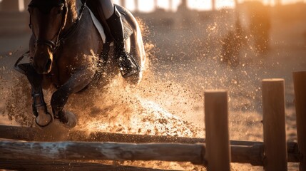 Horse jumping over obstacle