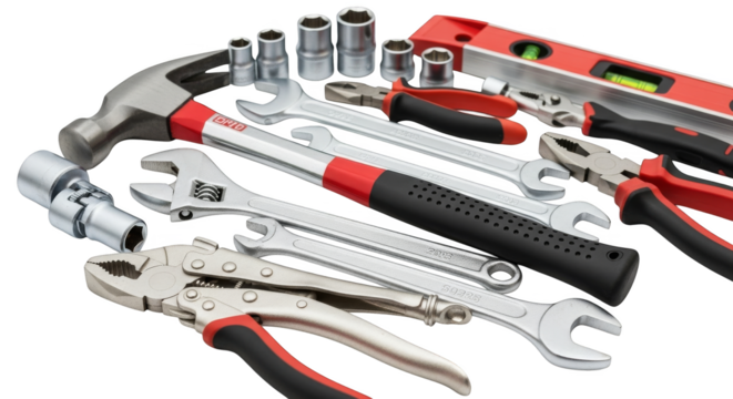 Tools arranged on a chaotic colorful background