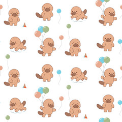 Platypus pattern with cute kawaii cartoon