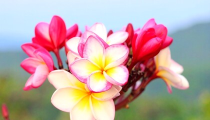 Naklejka premium Close-up of a cluster of plumeria flowers