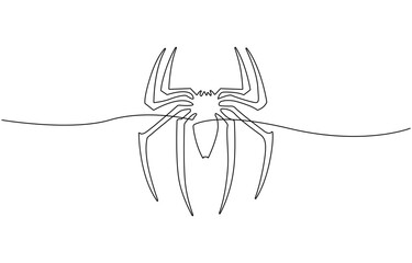 Continuous one line drawing of Spider on its web, vector.