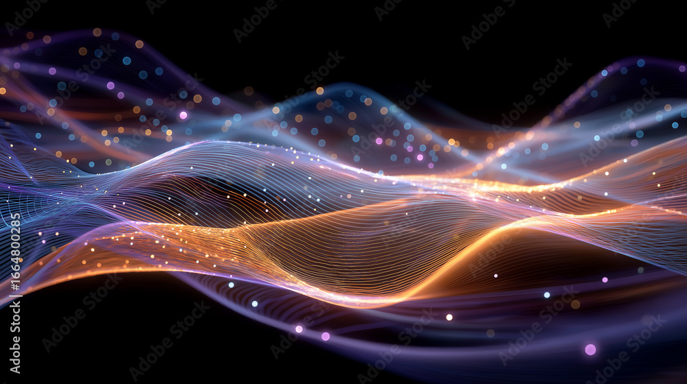 Aufkleber digital data waves: capturing the essence of interconnectedness, this image reveals luminous, flowin