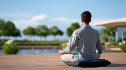 Meditation group by the river including a wheelchair user
