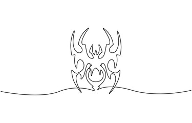 Continuous one line drawing of Spider on its web, vector.