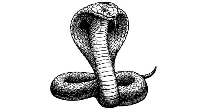 Intricate black and white cobra artwork featuring detailed scales and bold lines