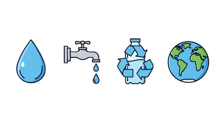 Illustrative elements emphasizing water conservation and sustainable practices towards environmental preservation and responsible consumption