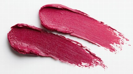 Deep red and bright pink creamy lipstick swatches on white for Valentine's beauty tutorial.