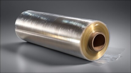Roll of Clear Plastic Film Wrap on Gray Surface for Protection