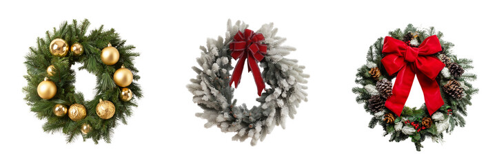 Christmas wreaths collection on transparent background festive decor nature inspired holiday spirit