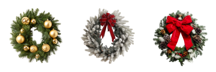 Christmas wreaths collection on transparent background festive decor nature inspired holiday spirit
