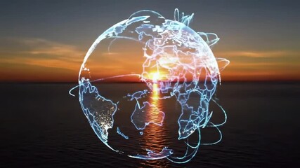 Digital earth sunset over ocean - Powered by Adobe
