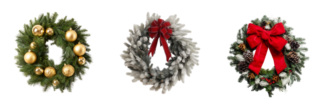 Christmas wreaths collection on transparent background festive decor nature inspired holiday spirit
