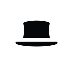 A simple black silhouette icon of a classic top hat against a clean white background.