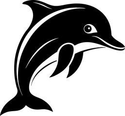 Dolphin head silhouette  vector black , white background 
