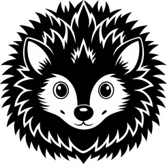 Hedgehog head silhouette  vector black , white background 