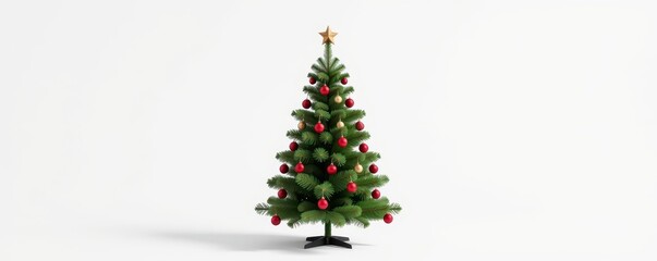 Fototapeta premium Classic Christmas tree isolated on pure white background, perfect for holiday cards and festive designs, evergreen, christmas design