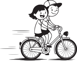 Joyful Bike Ride: A depiction of two youngsters, brimming with happiness, embark on a bicycle adventure, reveling in the simple pleasure of a shared experience.